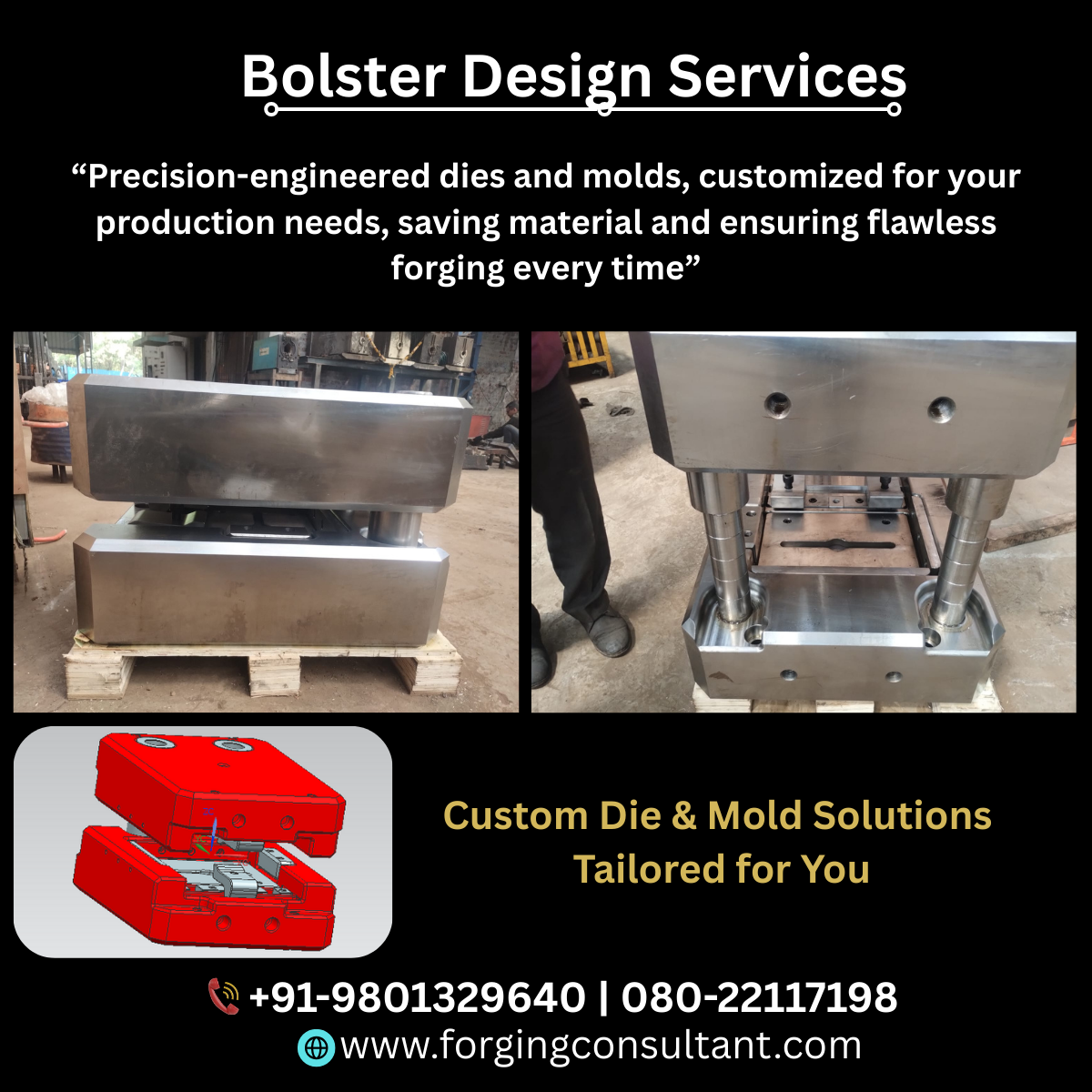 Bolster Design Services Bolster Design Services – At Forging Consultant Group, we design and supply high-quality forging press bolsters that efficiently handle load and side thrust. Our bolsters protect die life and press life, reduce wear, and ensure smooth, reliable operation. With optimized strength and precision, they improve safety, increase productivity, and enhance the overall efficiency of open-die and closed-die forging presses.